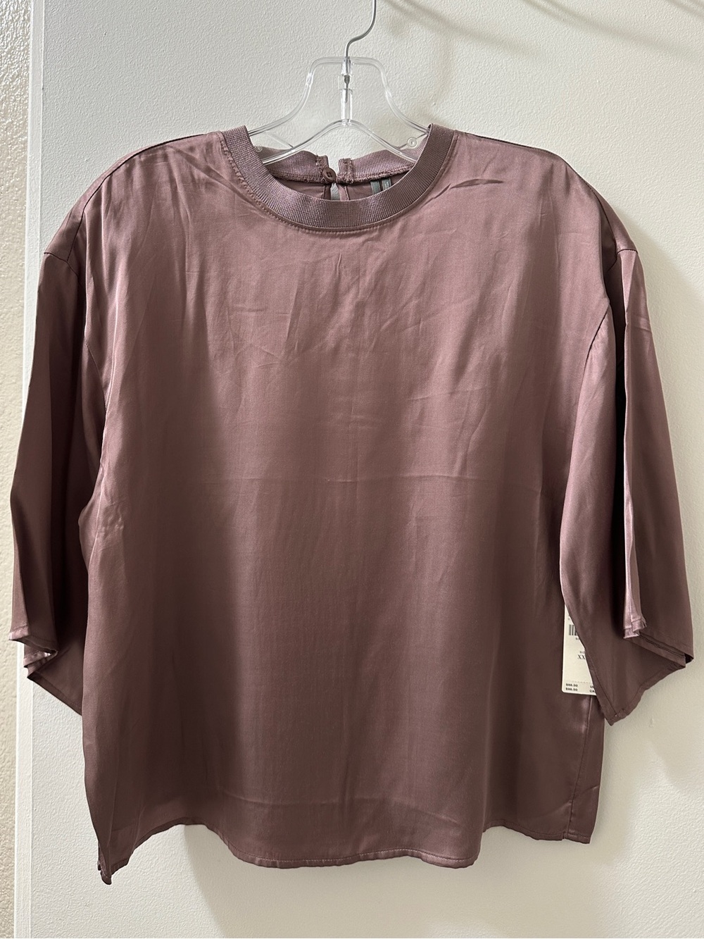 Anthropologie Boxy Satin Crewneck Top in Mauve